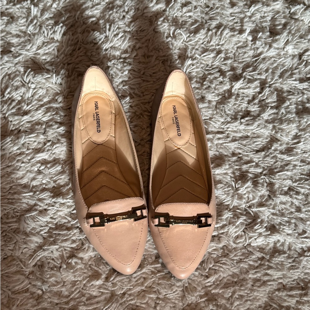 Karl Lagerfeld Paris Nude Blush Leather Flats